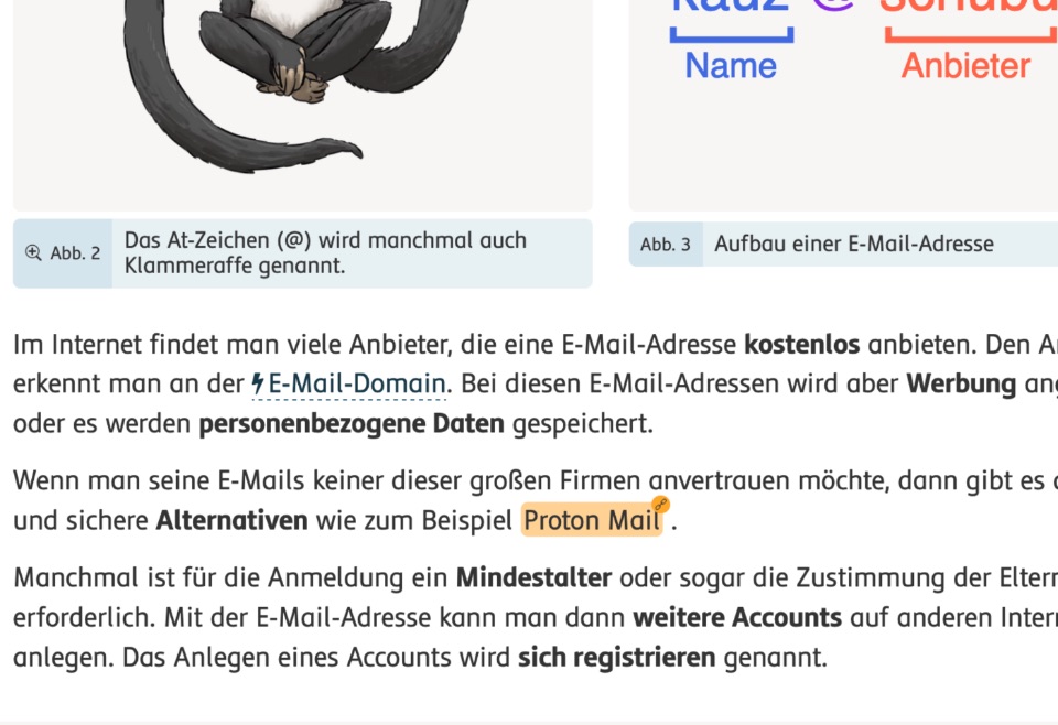 Screenshot der Anmerkungen und Links