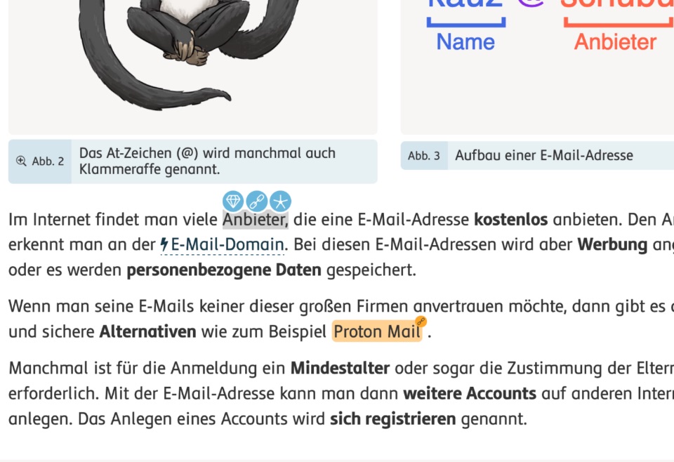 Screenshot der Anmerkungen und Links