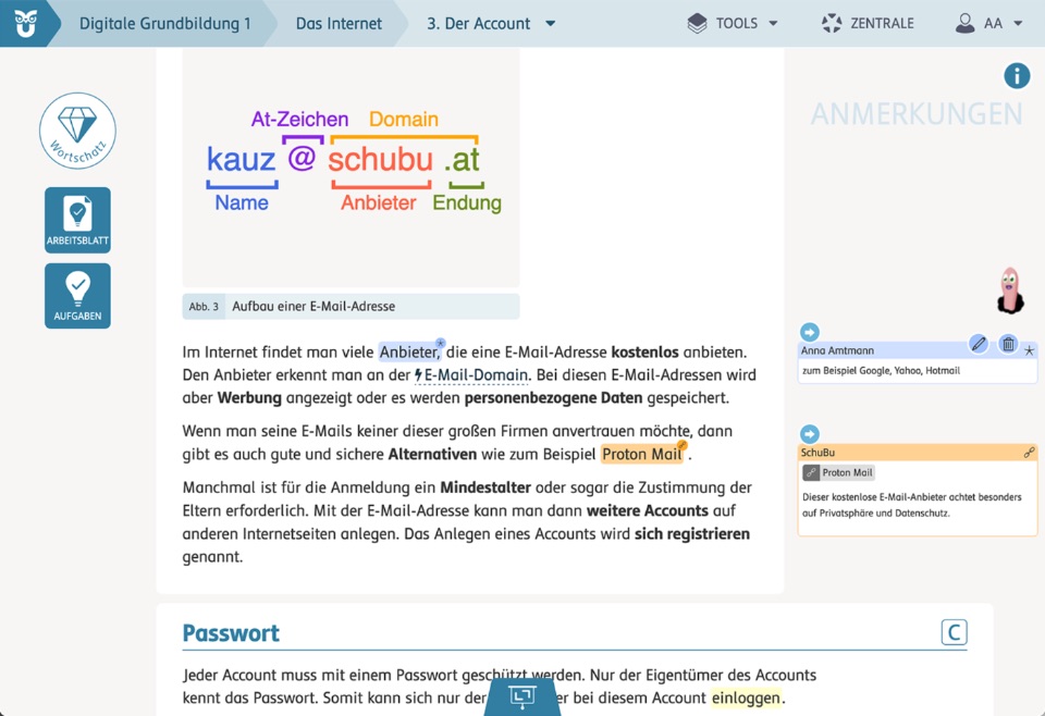 Screenshot der Anmerkungen und Links