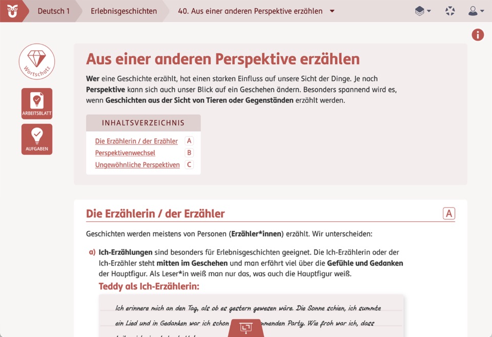 Screenshot des Wortschatz-Tools