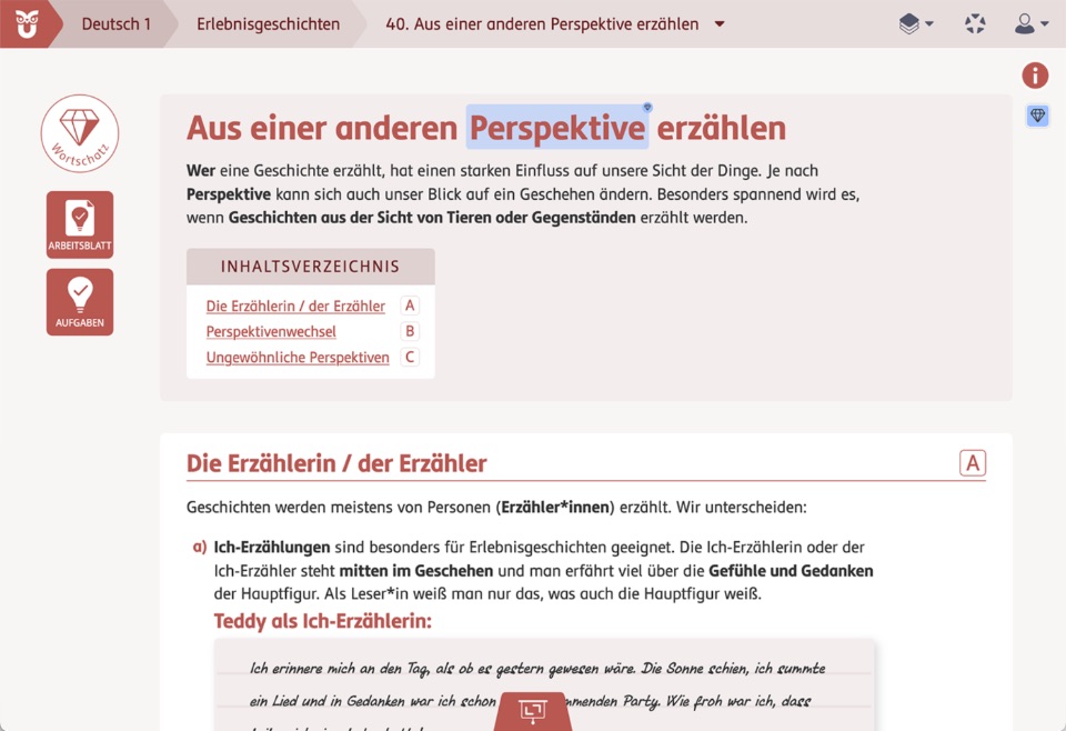 Screenshot des Wortschatz-Tools